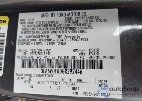 2016 Ford Fusion Hybrid Se z USA, uszkodzony, nr VIN 3FA6P0LU0GR292446